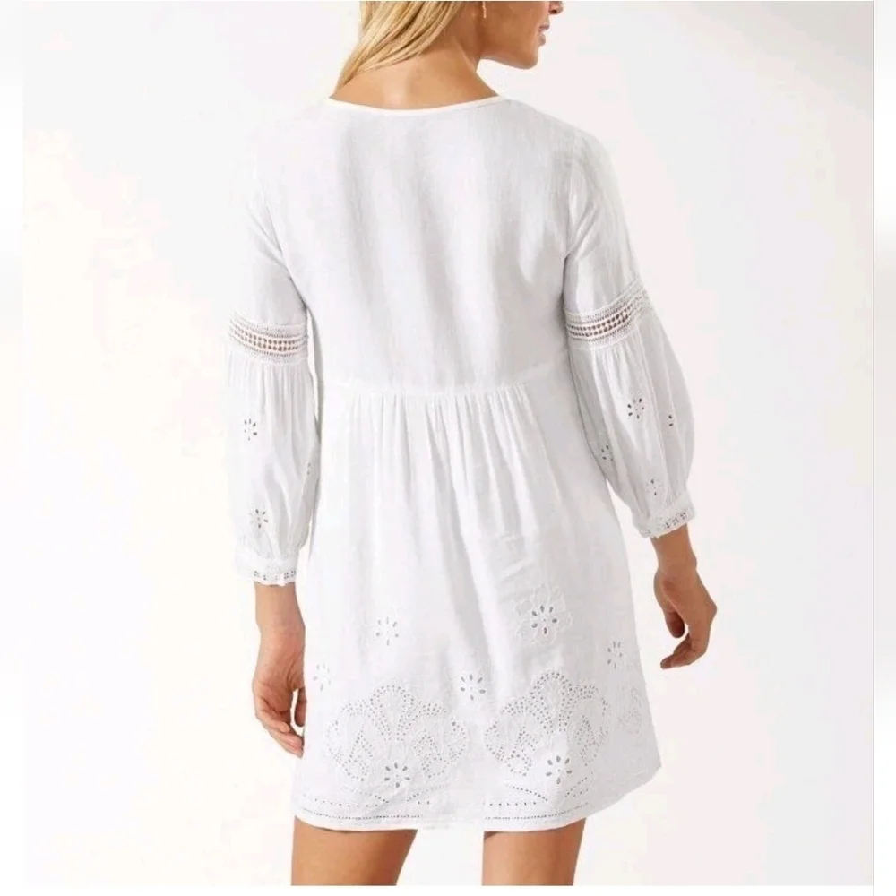 Tommy Bahama St. Lucia Linen-Blend Split-Neck Dress Sz Med $135 - Picture 3 of 13